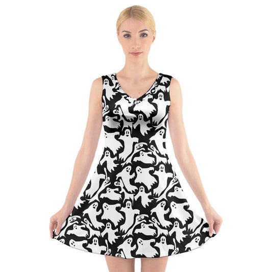 Ghosts V-Neck Sleeveless Dress