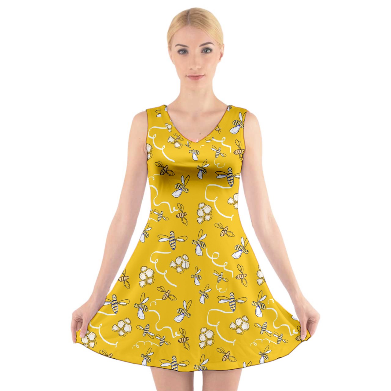 Honeybees V-Neck Sleeveless Dress