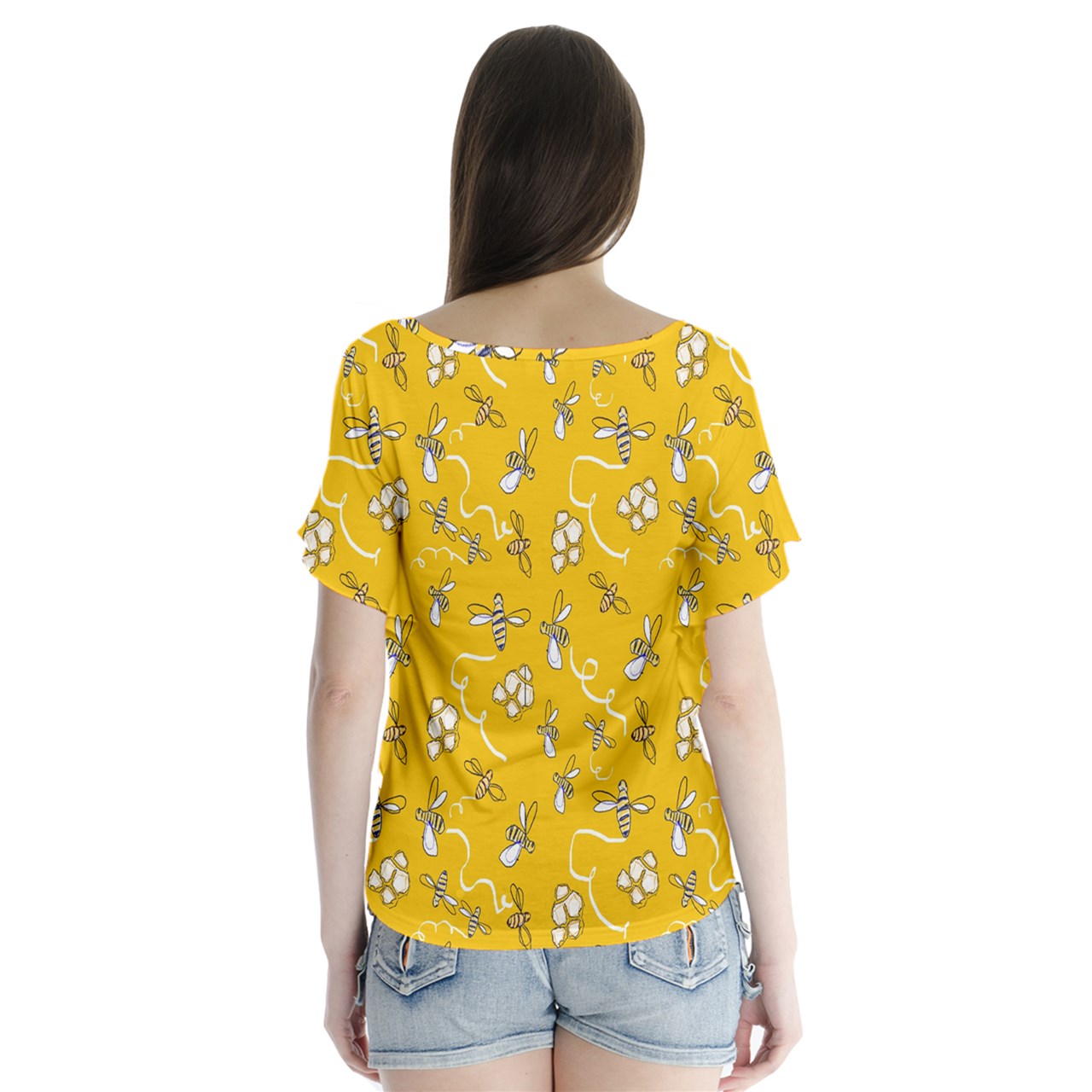 Honeybees V-Neck Flutter Sleeve Top