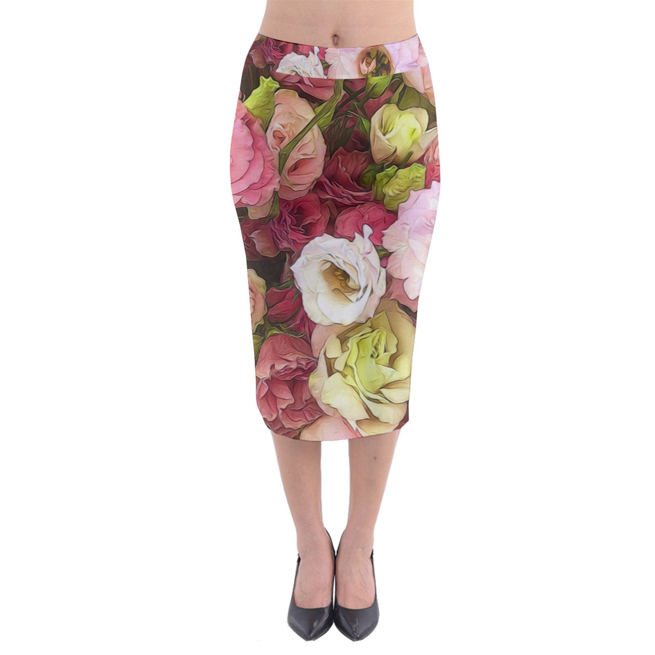 Pink Lisianthus Flowers Midi Pencil Skirt