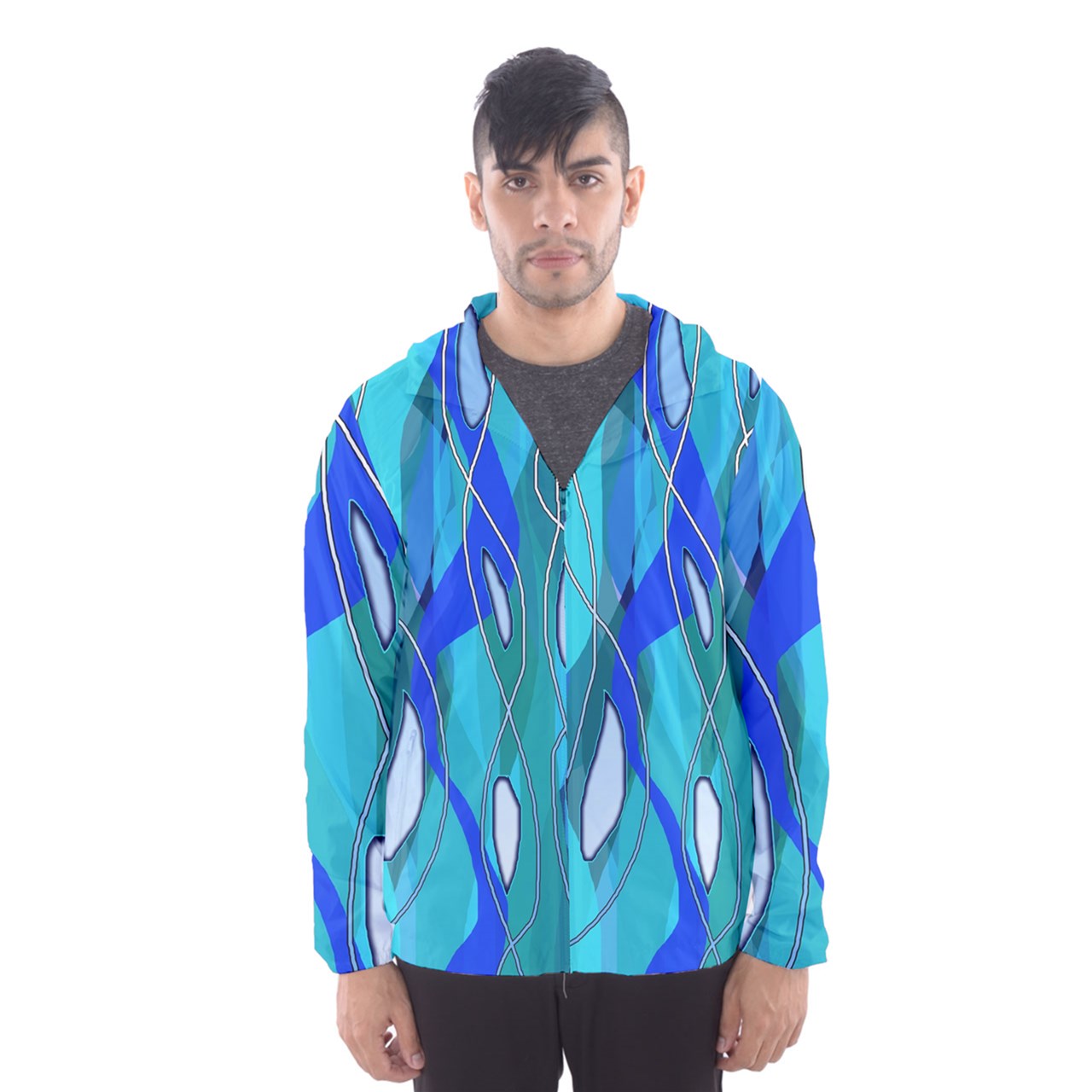 Wavy Blue Men's Hooded Windbreaker