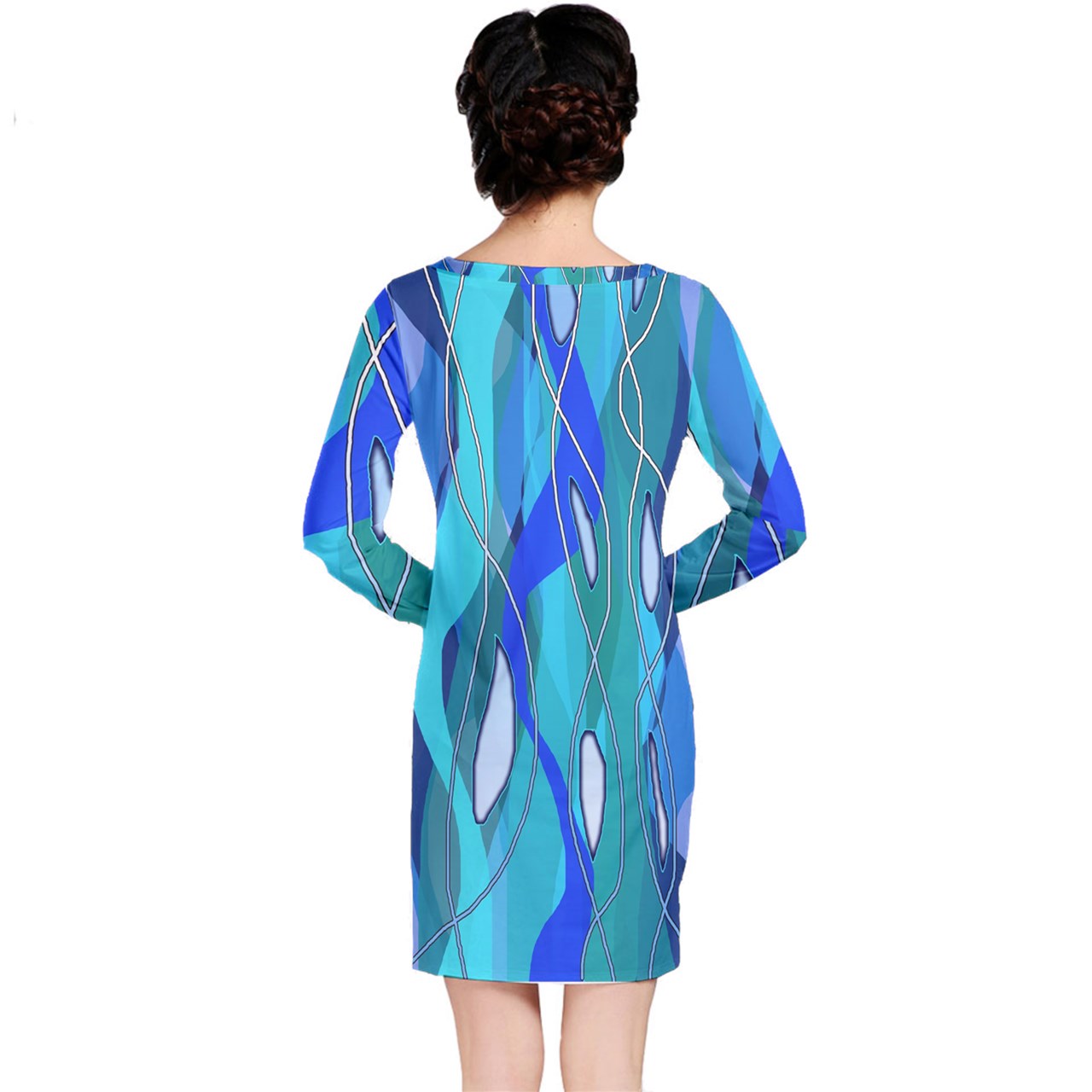 Wavy Blue Long Sleeve Nightdress