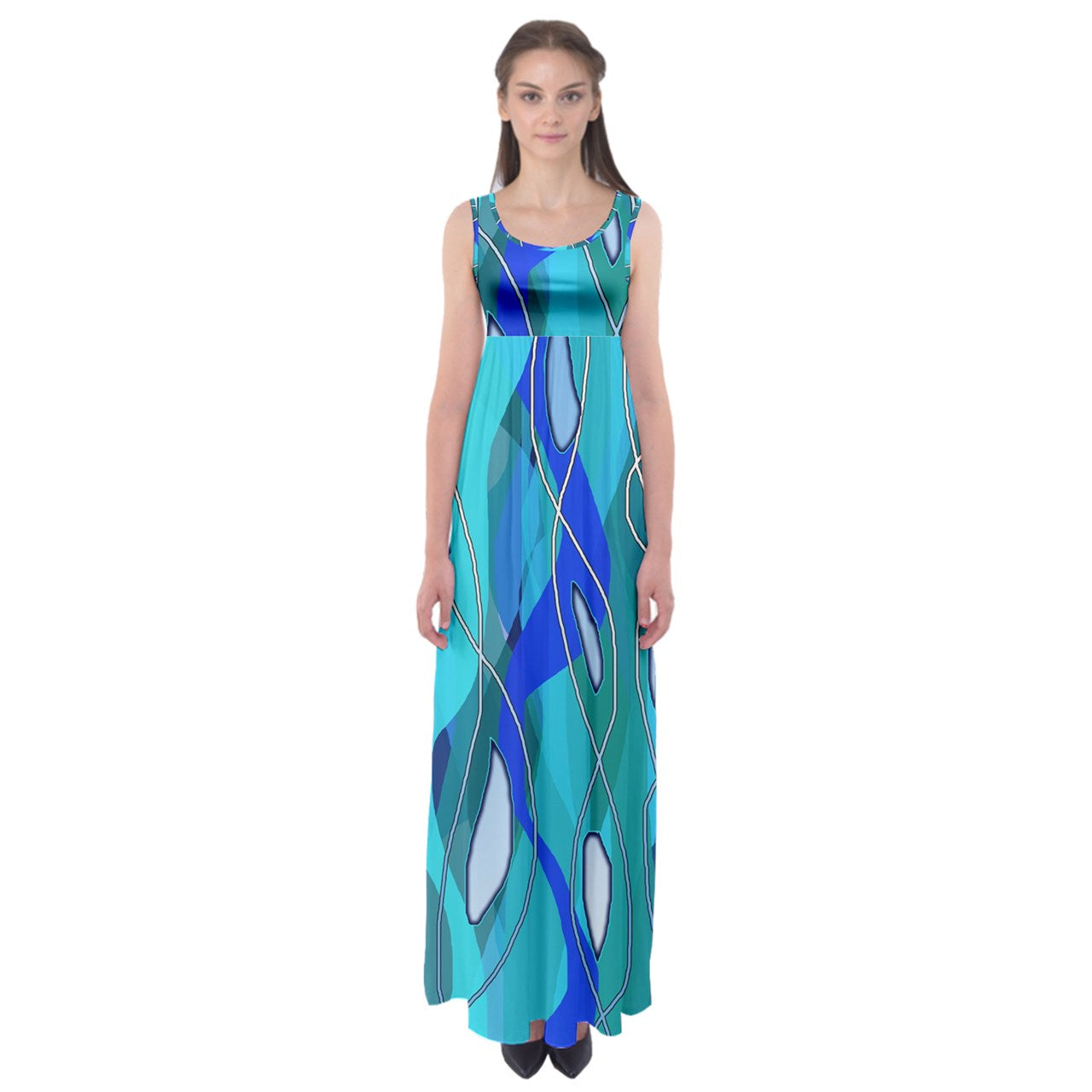 Wavy Blue Empire Waist Maxi Dress