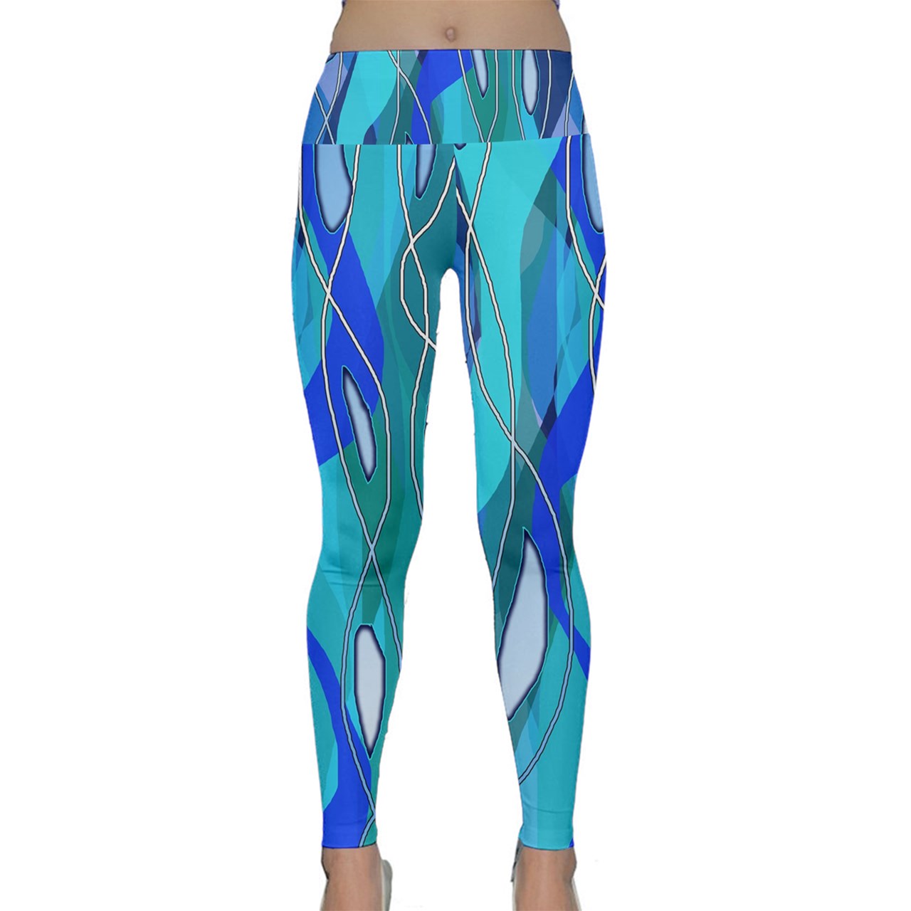 Wavy Blue Lightweight Velour Classic Yoga Leggings