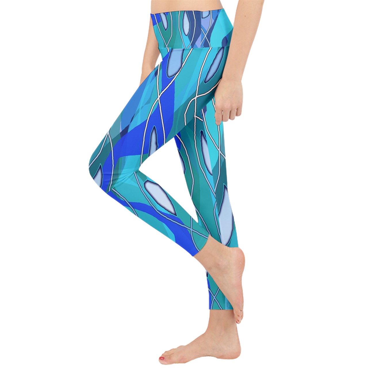 Wavy Blue Lightweight Velour Classic Yoga Leggings