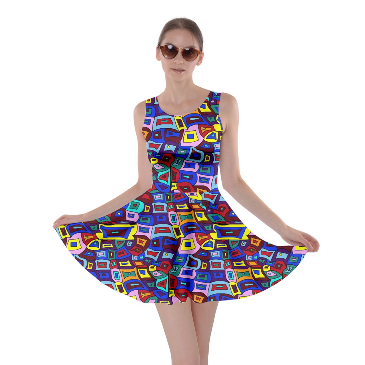 Wavy Square Pattern Skater Dress
