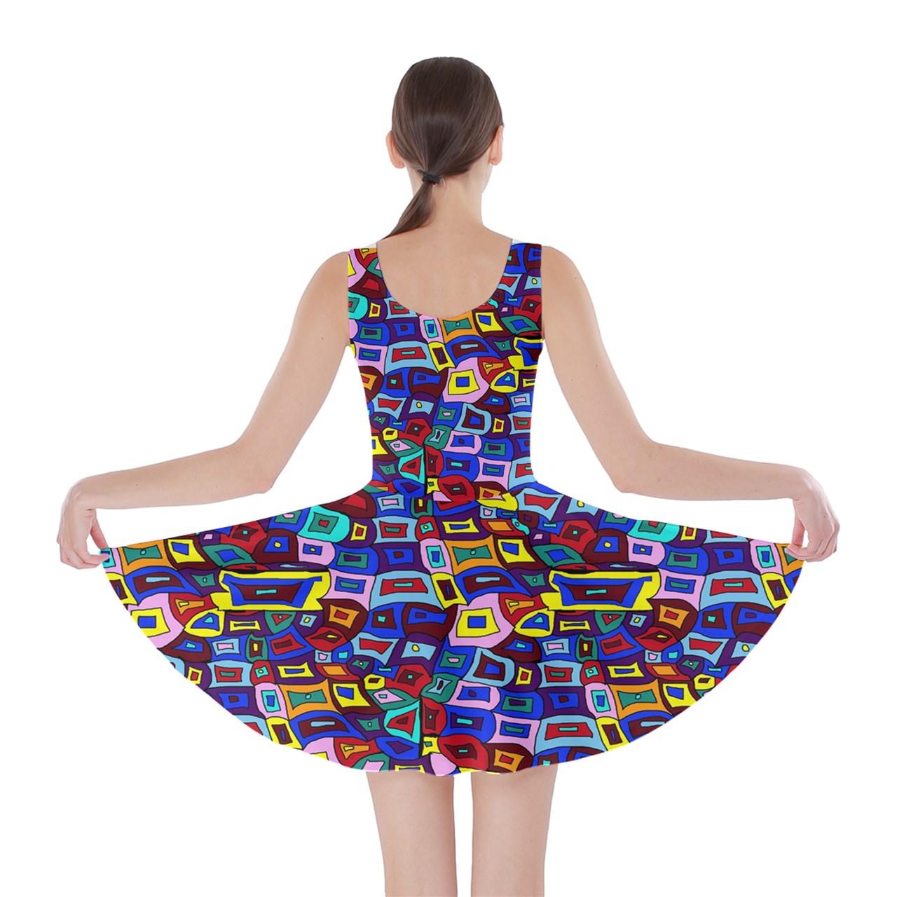 Wavy Square Pattern Skater Dress