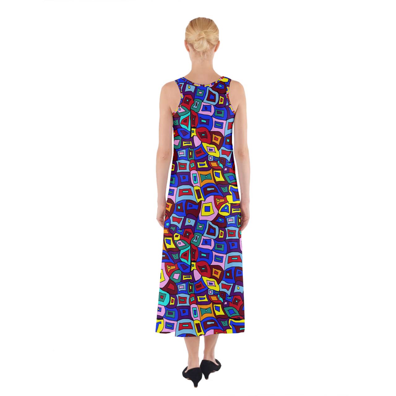 Wavy Square Pattern Sleeveless Maxi Dress