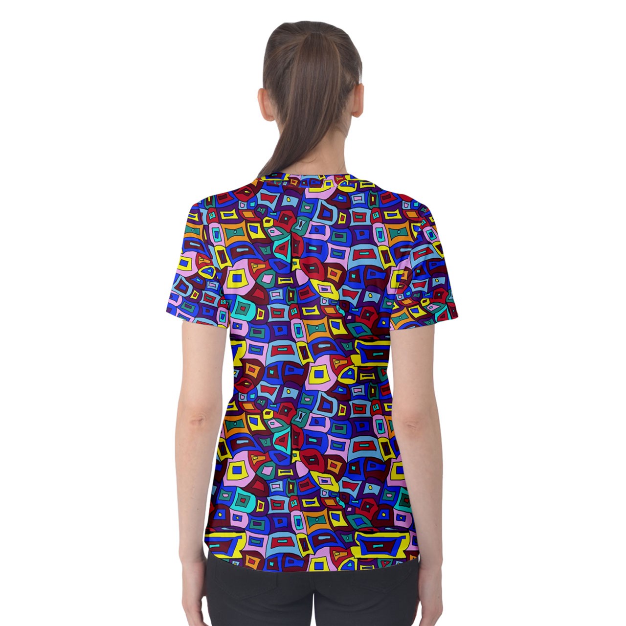 Wavy Square Pattern Women's Cotton Tee