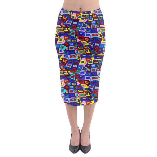 Wavy Square Pattern Midi Pencil Skirt
