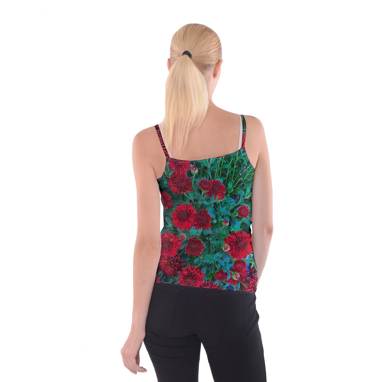 Red Mums Spaghetti Strap Top