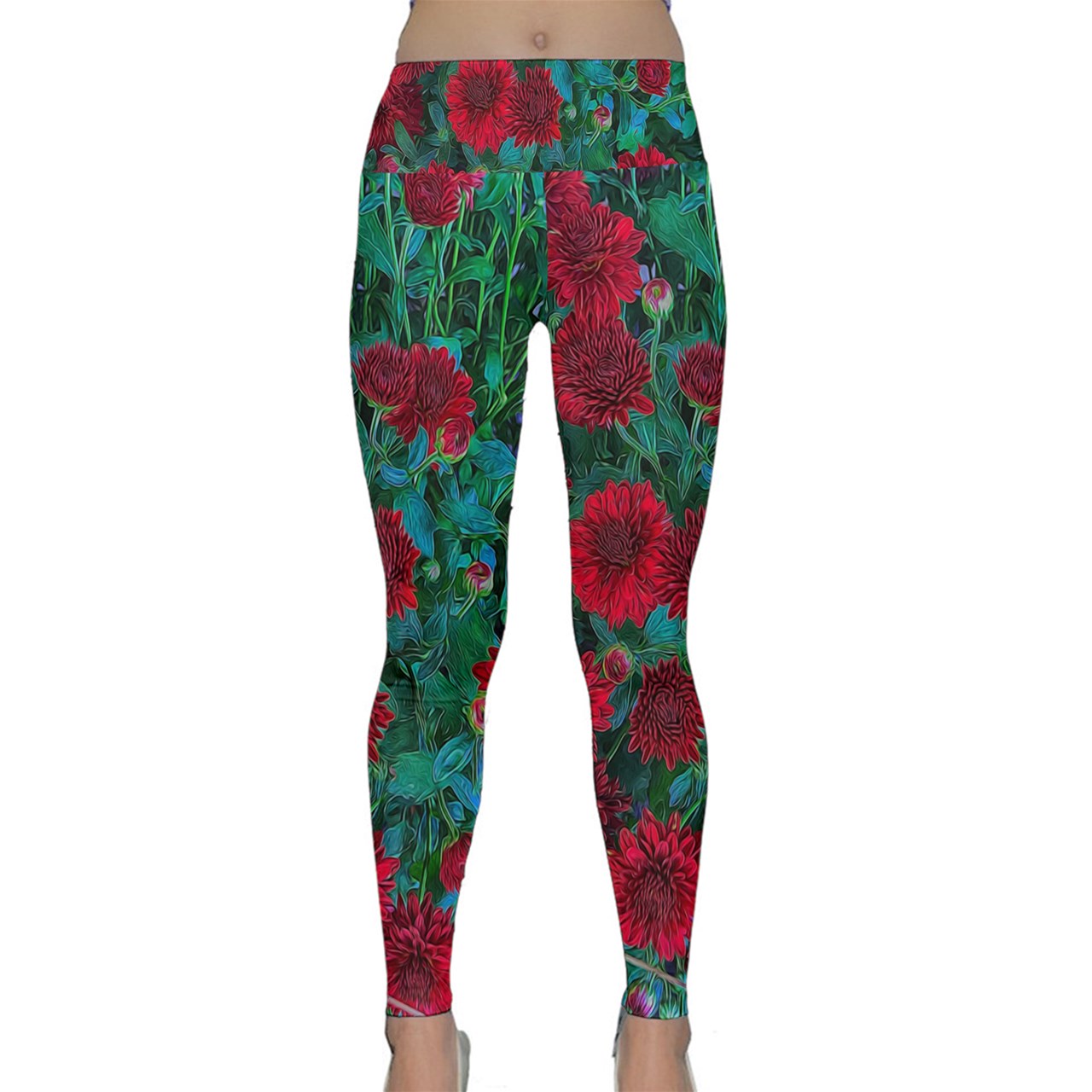 Red Mums Lightweight Velour Classic Yoga Leggings