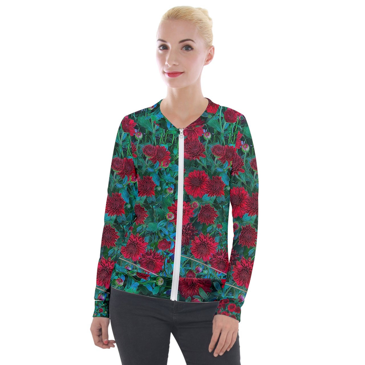 Red Mums Velvet Zip Up Jacket