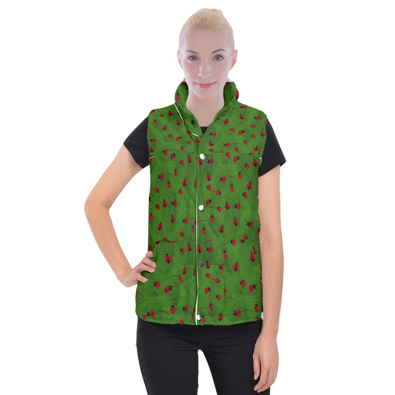 Ladybugs  Women's Button Up Vest