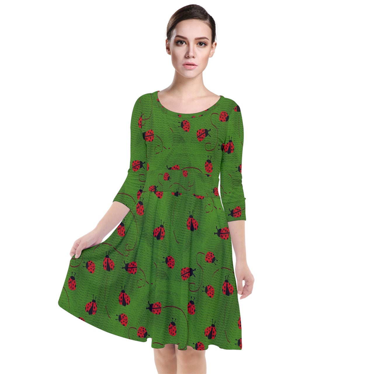 Ladybugs  Quarter Sleeve Waist Band Dress