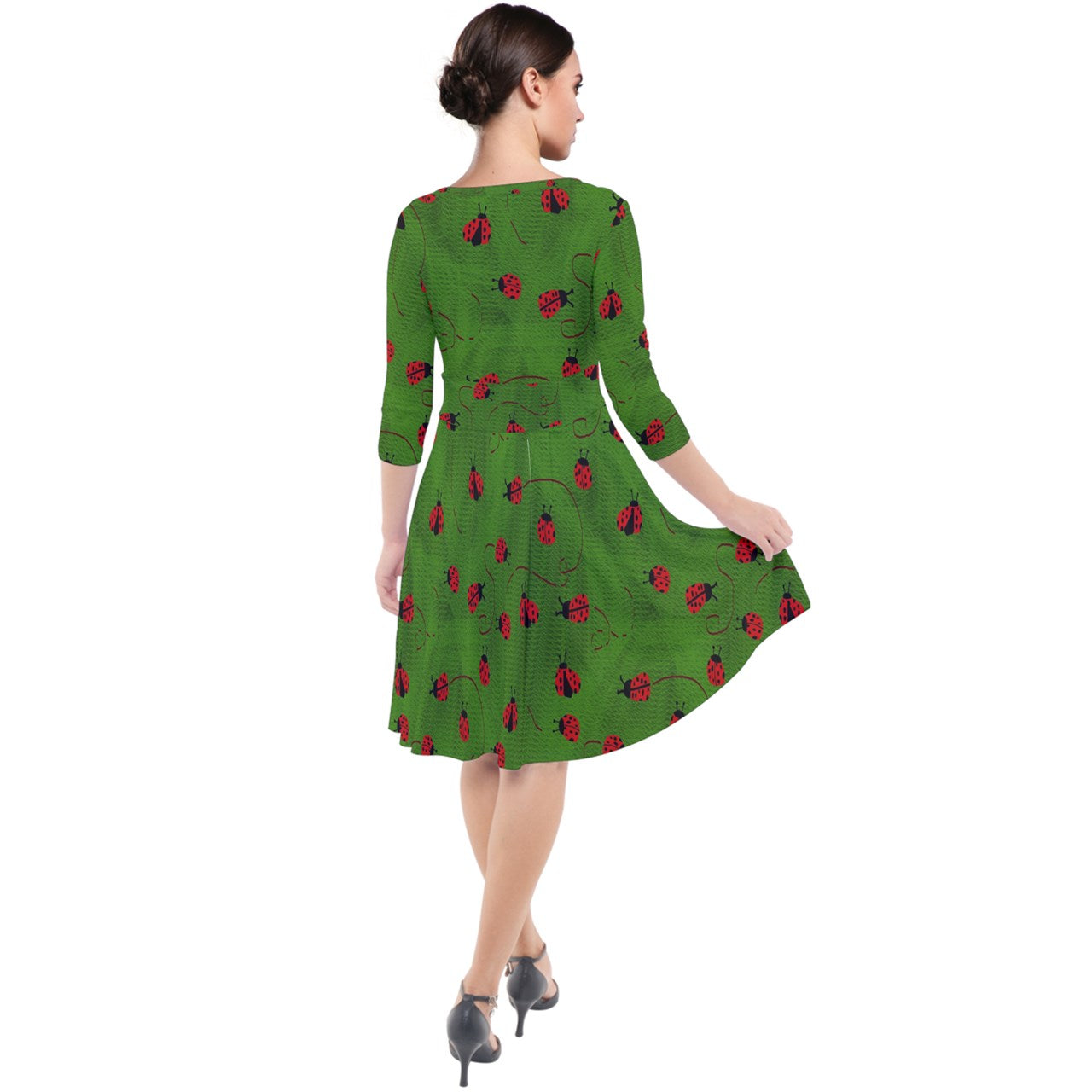 Ladybugs  Quarter Sleeve Waist Band Dress