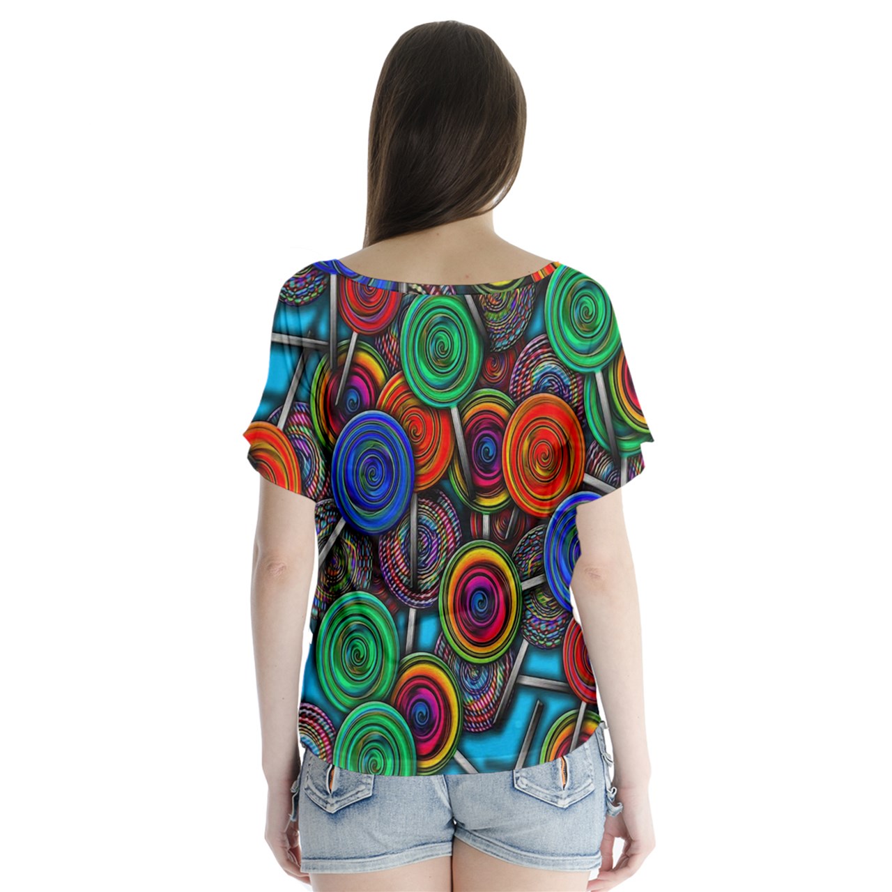 Colorful lolipops V-Neck Flutter Sleeve Top