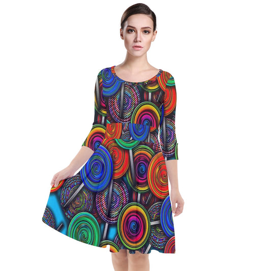 Colorful lolipops Quarter Sleeve Waist Band Dress
