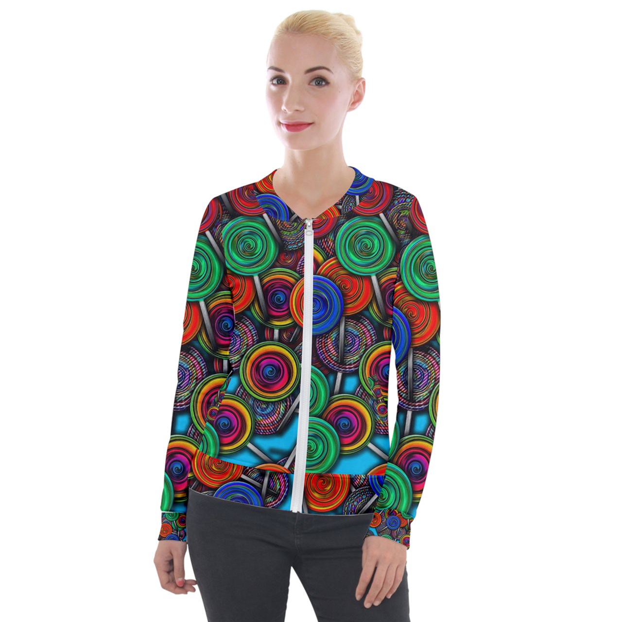 Colorful lolipops Velvet Zip Up Jacket