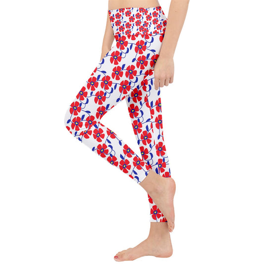 Red Flowers Blue Vines Lightweight Velour Classic Yoga Leggings