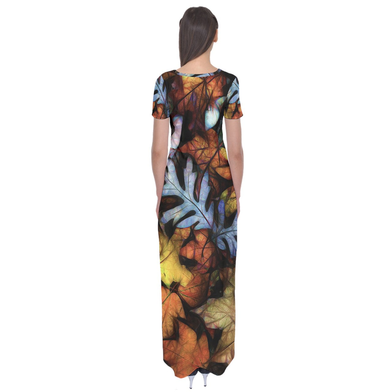 Mid October Leaves Short Sleeve Maxi Dress