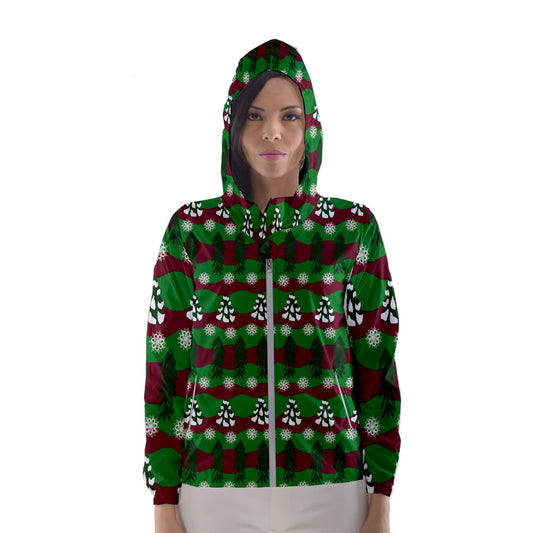 snowy evergreen pattern Women's Hooded Windbreaker