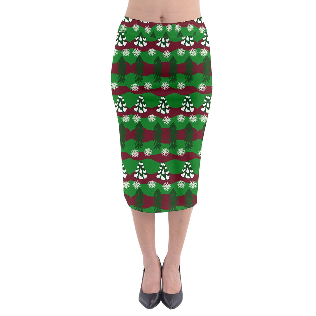 snowy evergreen pattern Midi Pencil Skirt