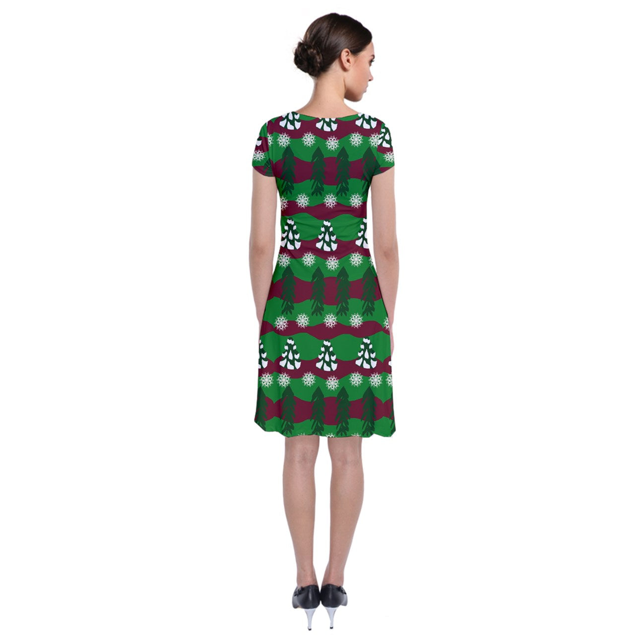 snowy evergreen pattern Short Sleeve Front Wrap Dress