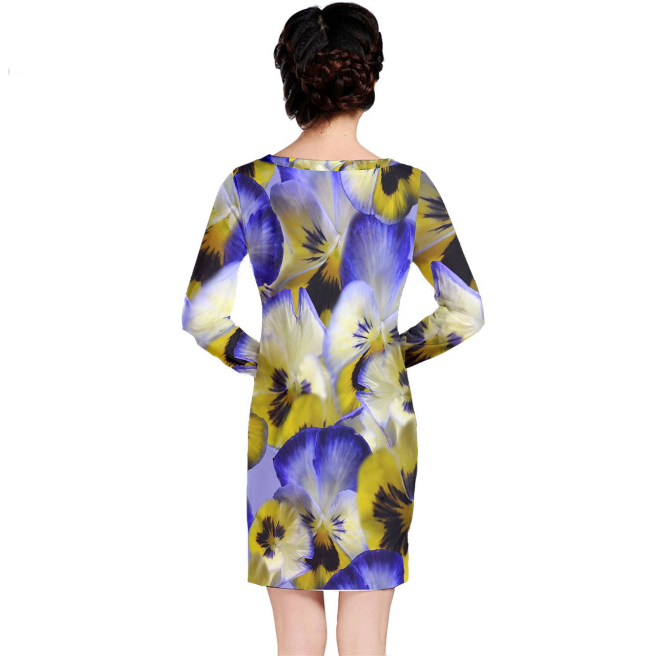 Blue and Yellow Pansies Long Sleeve Nightdress