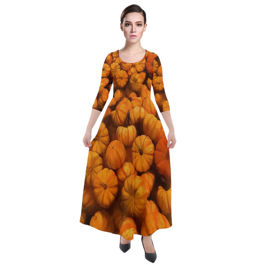 Mini Pumpkins Quarter Sleeve Maxi Velour Dress