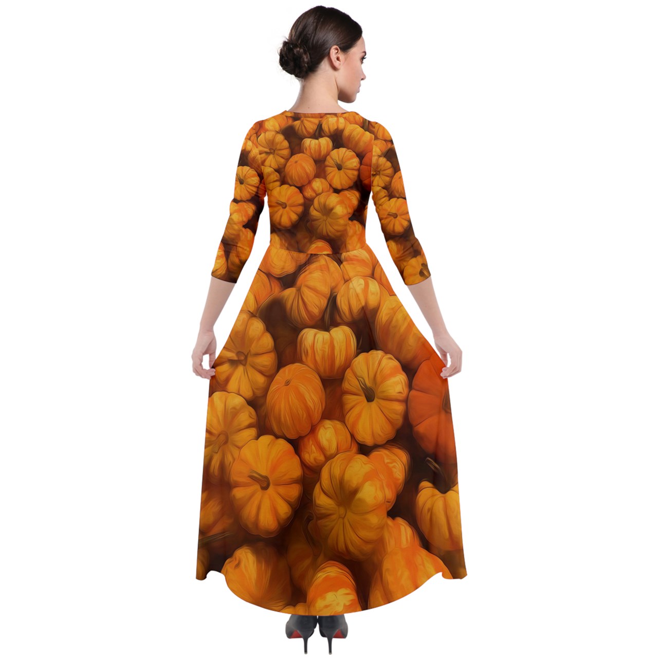 Mini Pumpkins Quarter Sleeve Maxi Velour Dress
