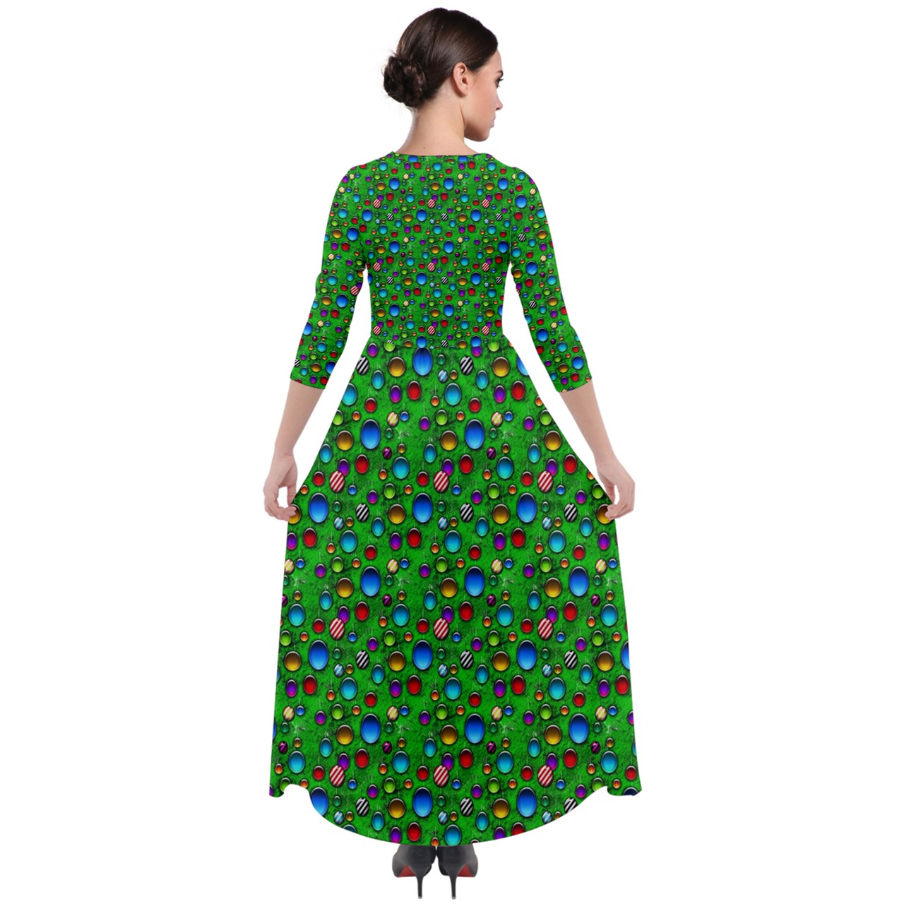 Wild Christmas Tree Quarter Sleeve Maxi Velour Dress