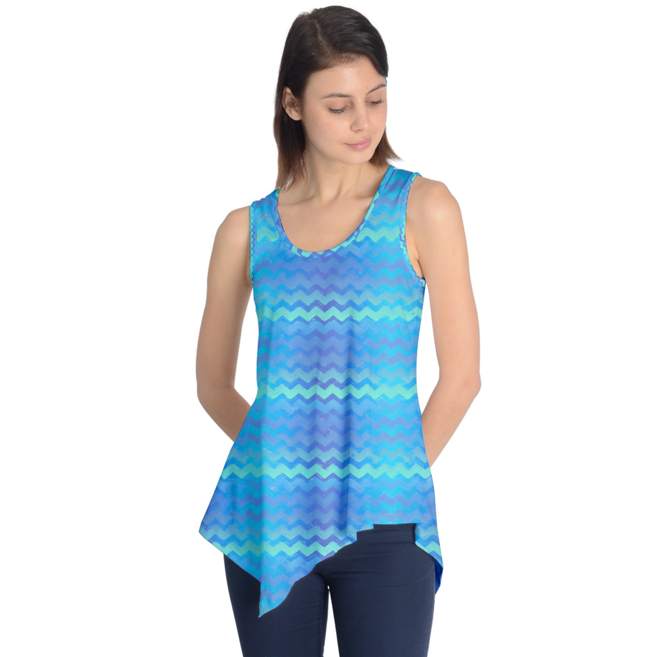 Blue Green Mermaid Stripes Sleeveless Tunic