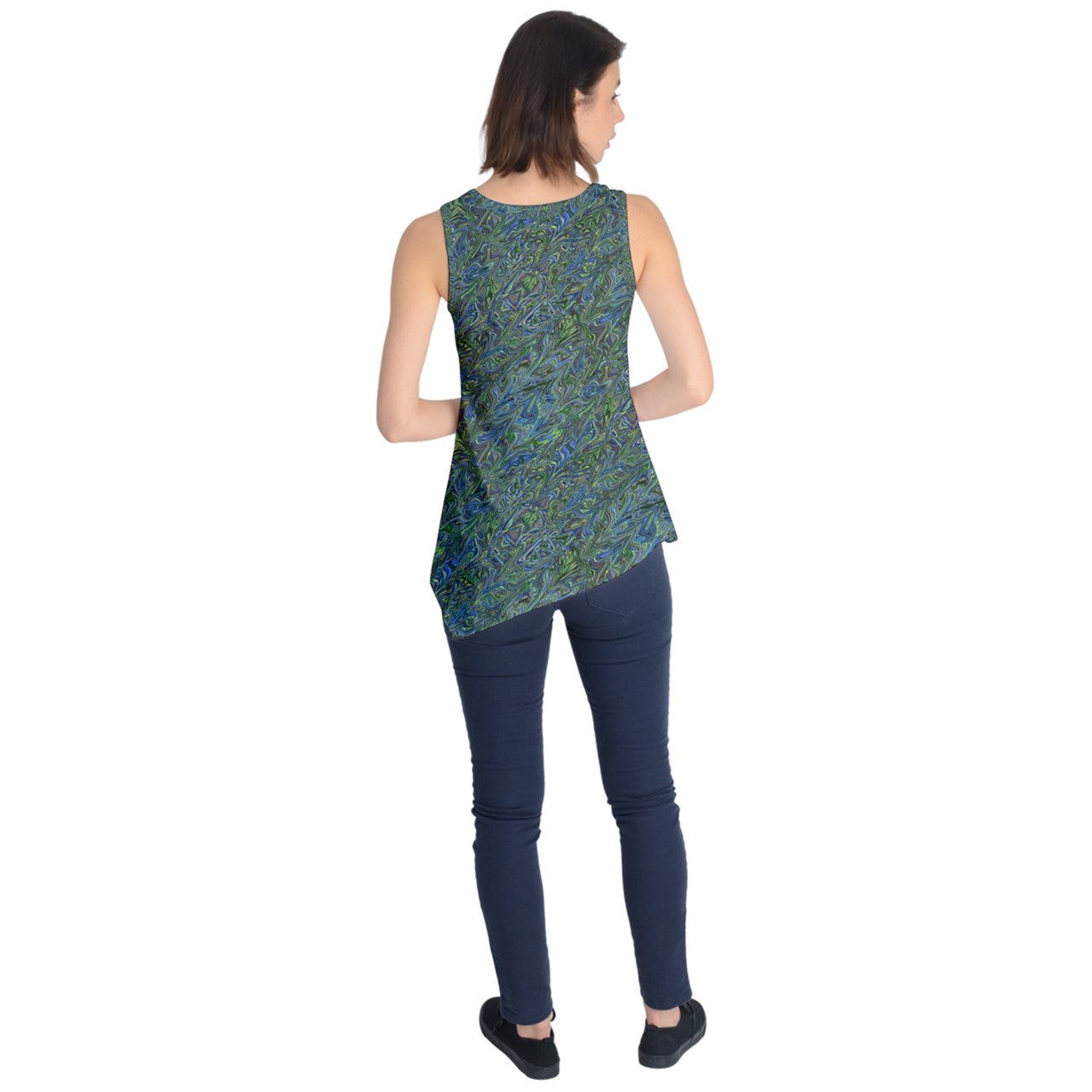 Blue Green Liquid Marbling Sleeveless Tunic