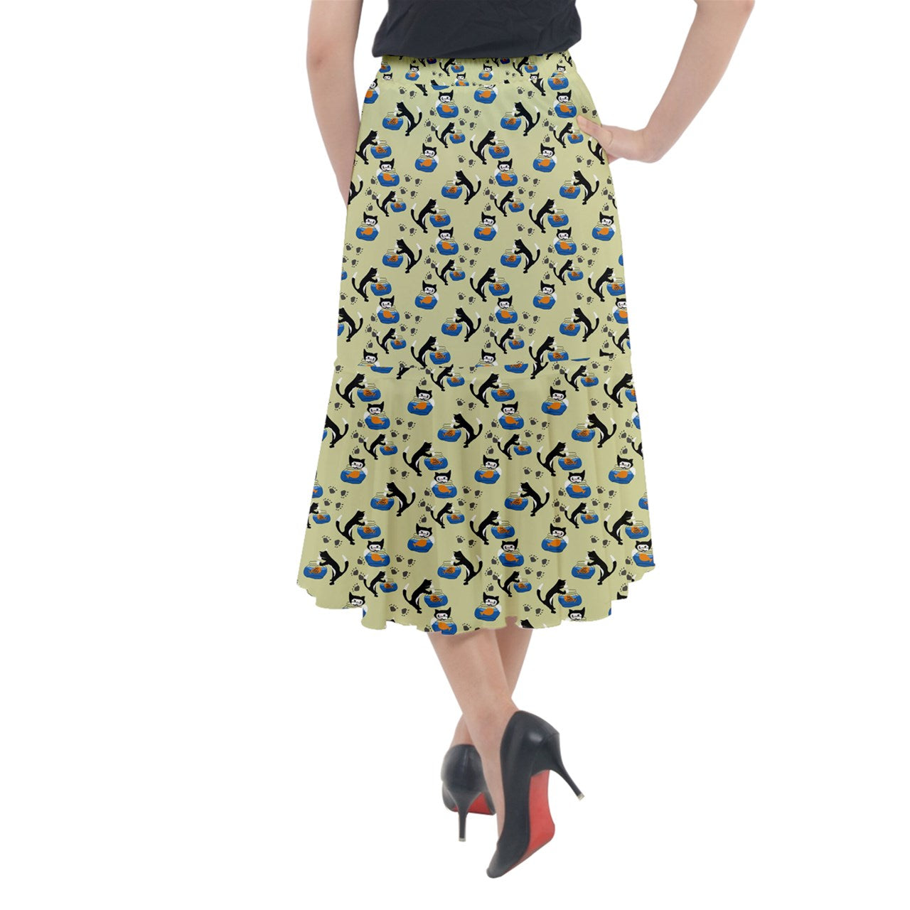 Cat and a Fishbowl Midi Mermaid Skirt