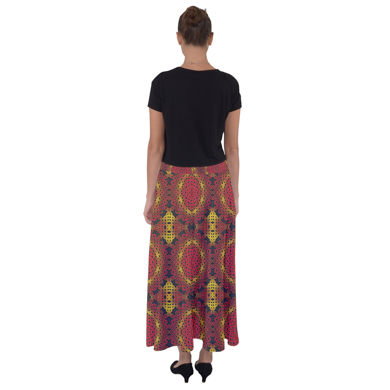 Celtic Orange Spiral Flared Maxi Skirt