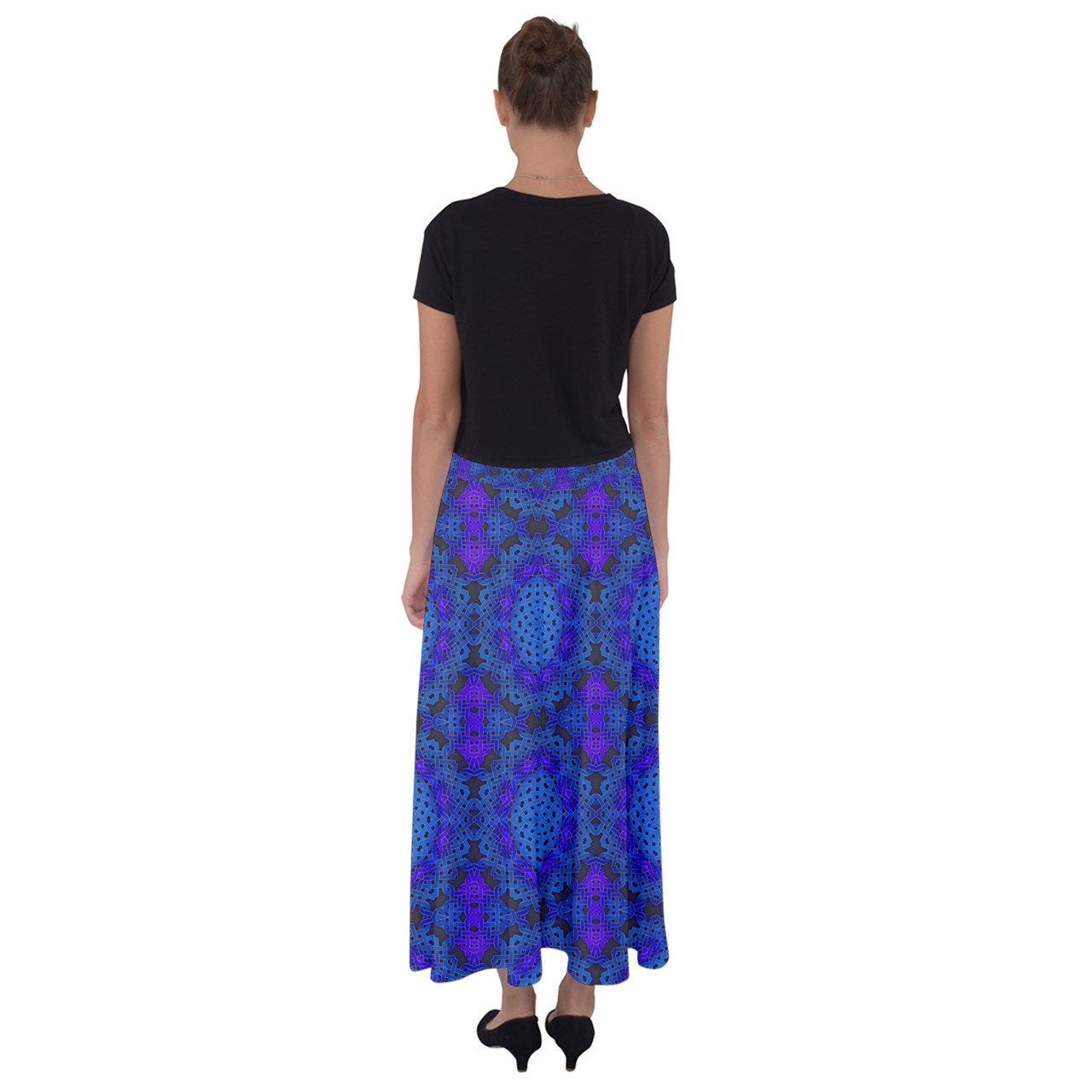 Blue Celtic Knot Kaleidoscope Flared Maxi Skirt