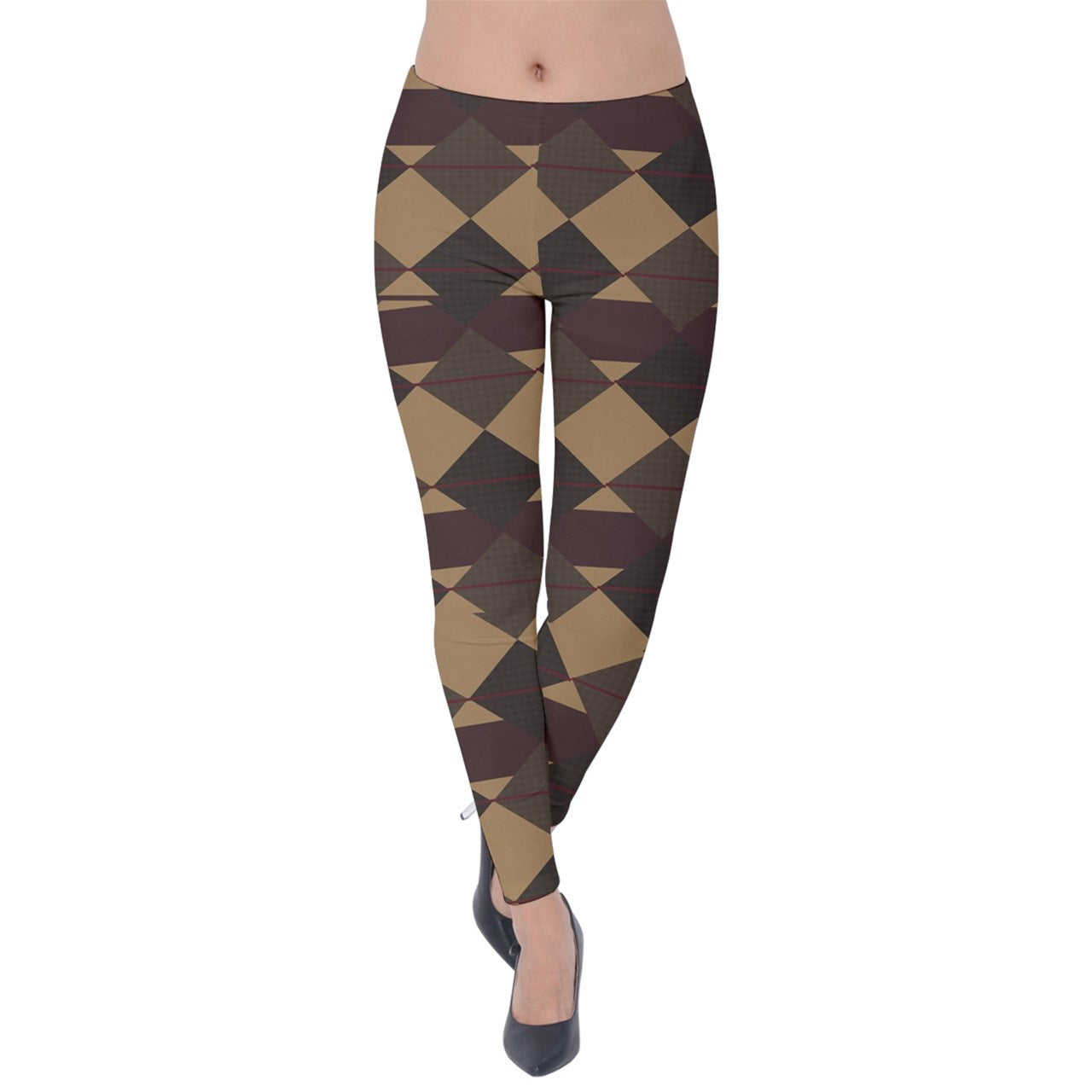 Checkered Brown Plaid Velvet Leggings