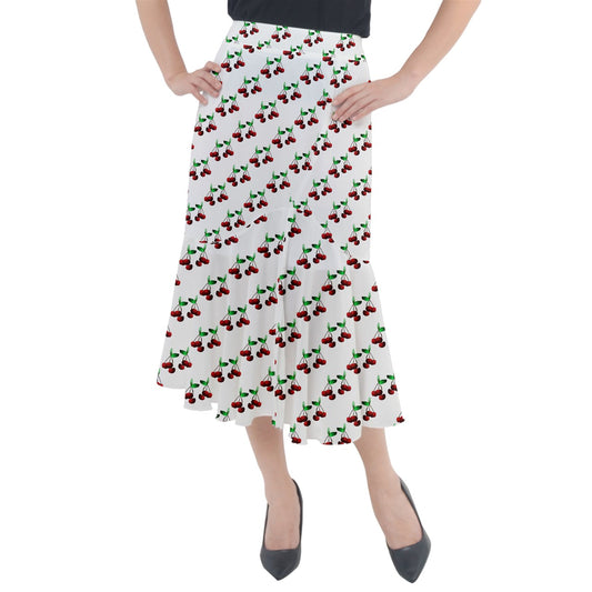 Cherries Pattern Midi Mermaid Skirt