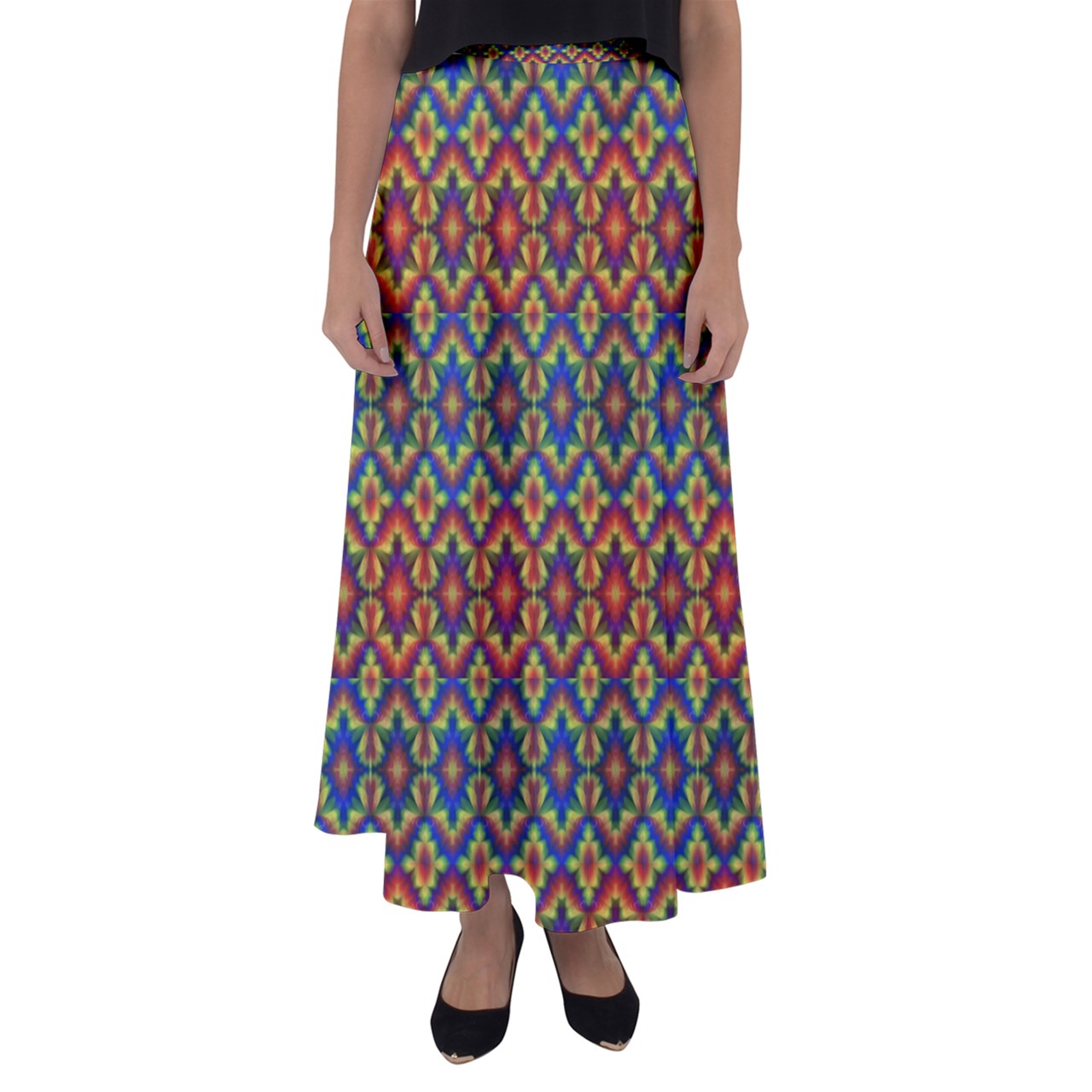 Carnival Kaleidoscope Flared Maxi Skirt