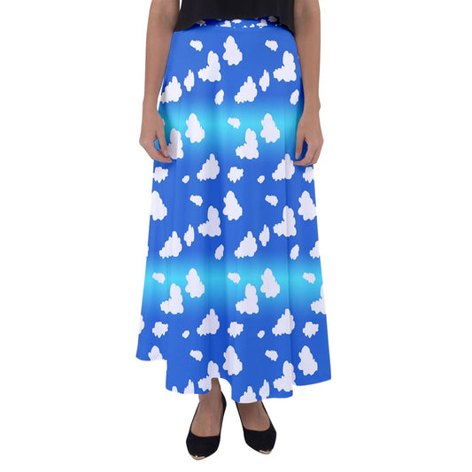 Clouds Pattern Flared Maxi Skirt