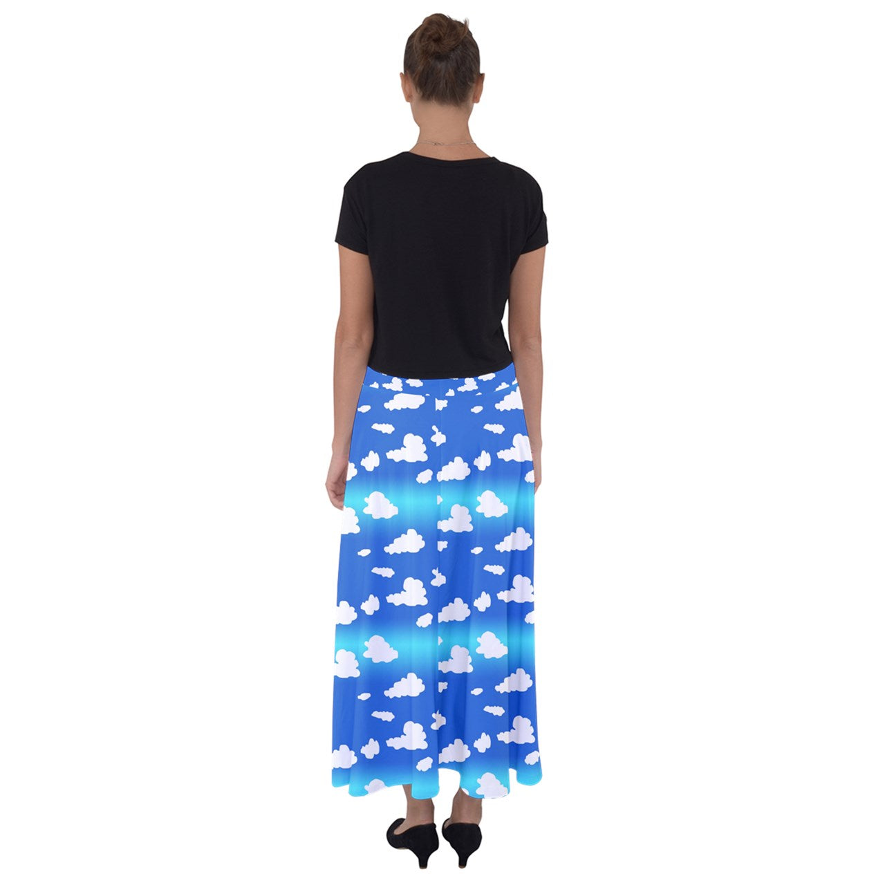 Clouds Pattern Flared Maxi Skirt