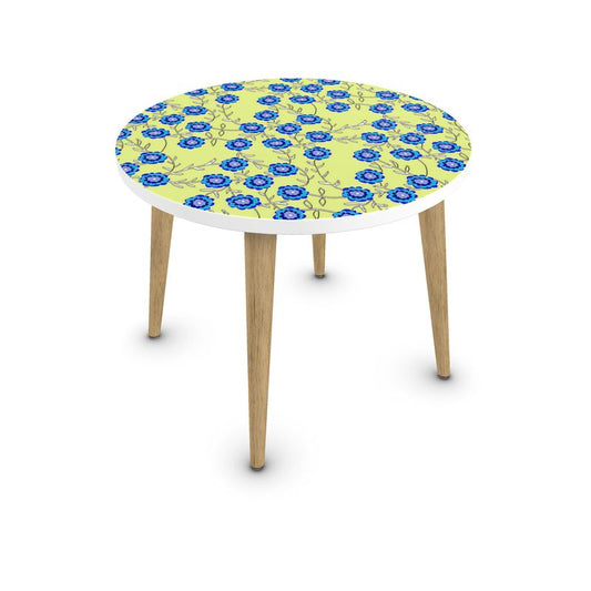 Blue Flowers On Yellow Coffee Table