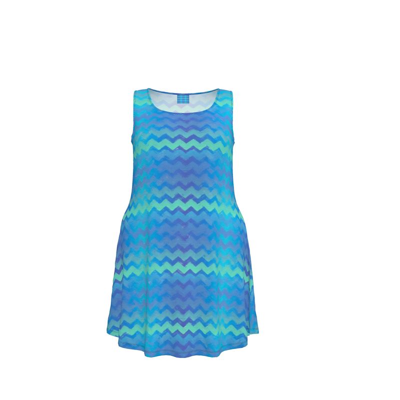 Blue Green Mermaid Stripe Skater Dress