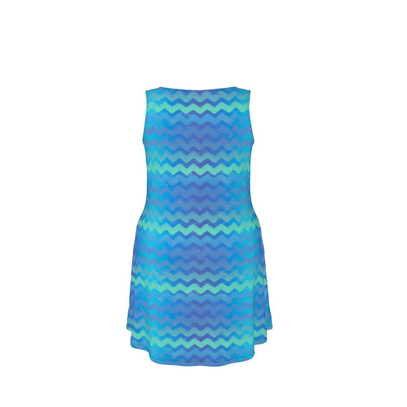 Blue Green Mermaid Stripe Skater Dress