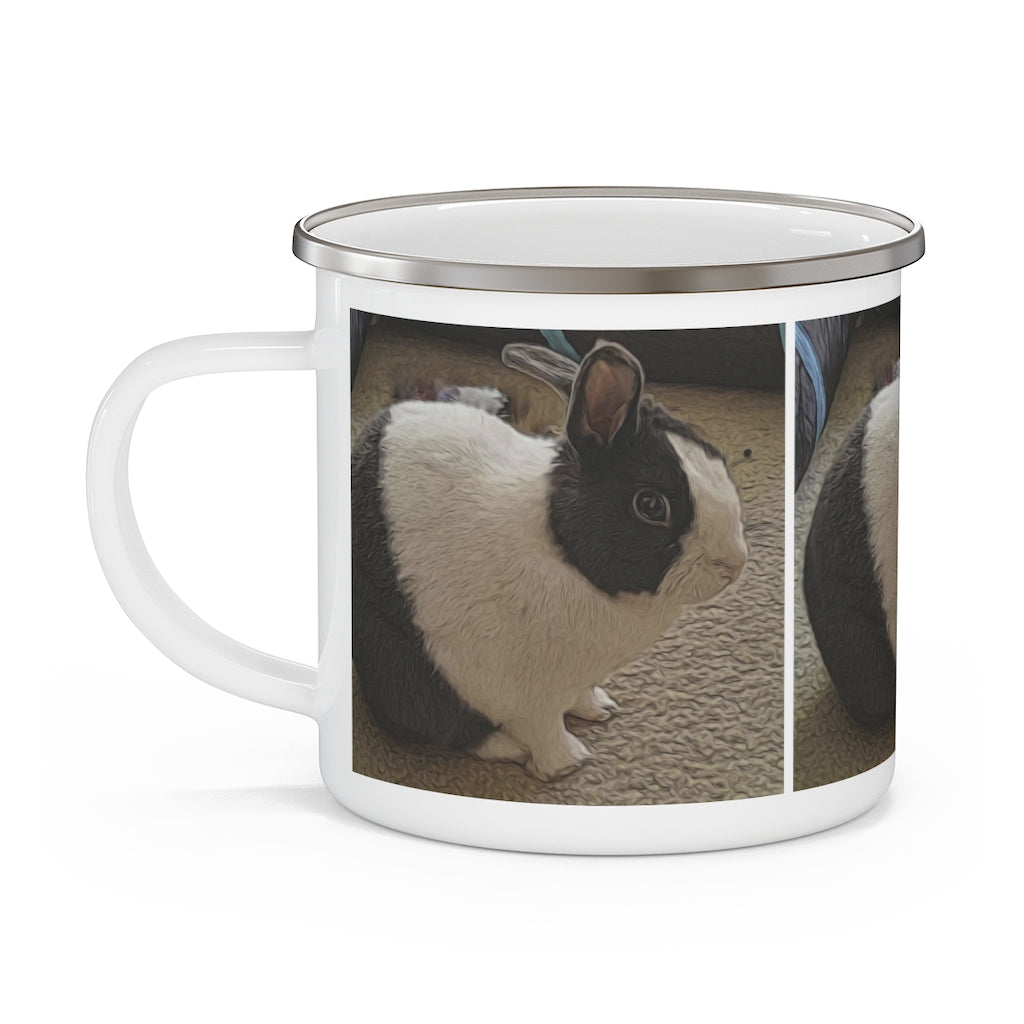 Black and White Bunny Enamel Camping Mug