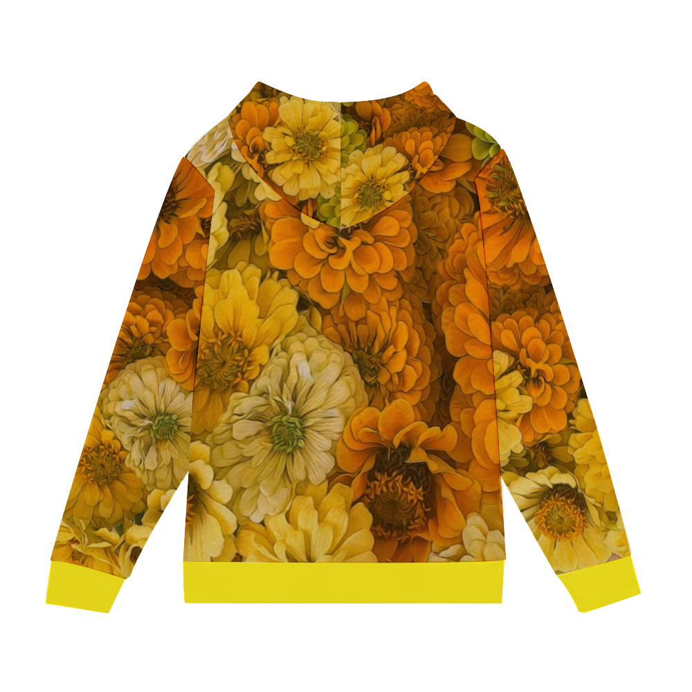 Yellow Zinnias Hooded Sweatshirt All Over Print Jackets with Plush