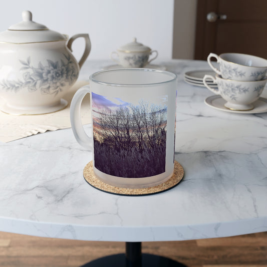 Fall Sunset In a Grassy Field Frosted Glass Mug
