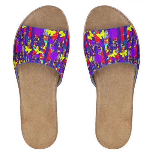 Happy Spring Pattern Leather Sliders