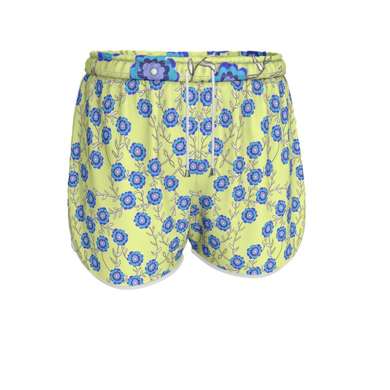 Blue Flowers On yellow Womens Running Shorts